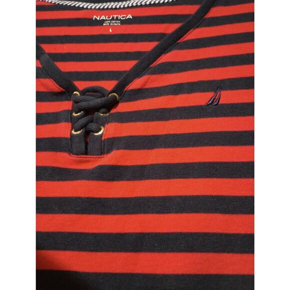 Nautica Shirt Ladies Large‎ Navy Red Short Sleeve VNeck Soft Stretchy Casual - Picture 4 of 6